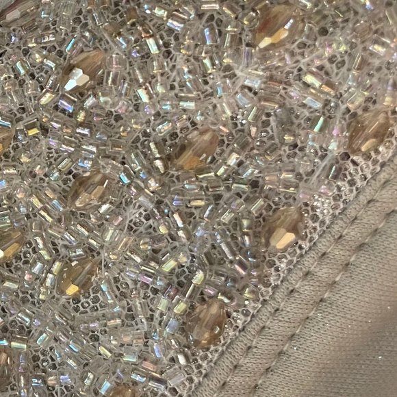 Cachet, One Shoulder Full Length Gown, Champagne Silver, Bead neck, Size 8, NWOT - Picture 8 of 10